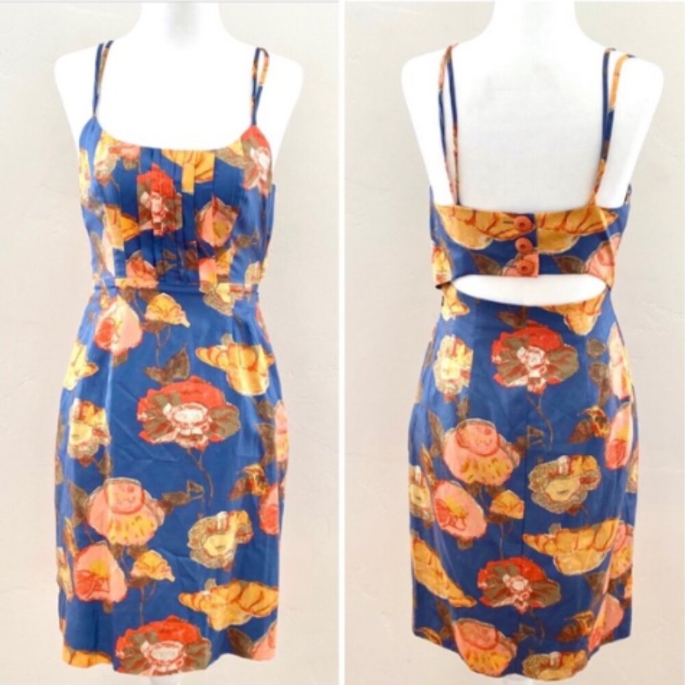 Anthropologie Maeve Floral Silk-Blend Dress Size 8